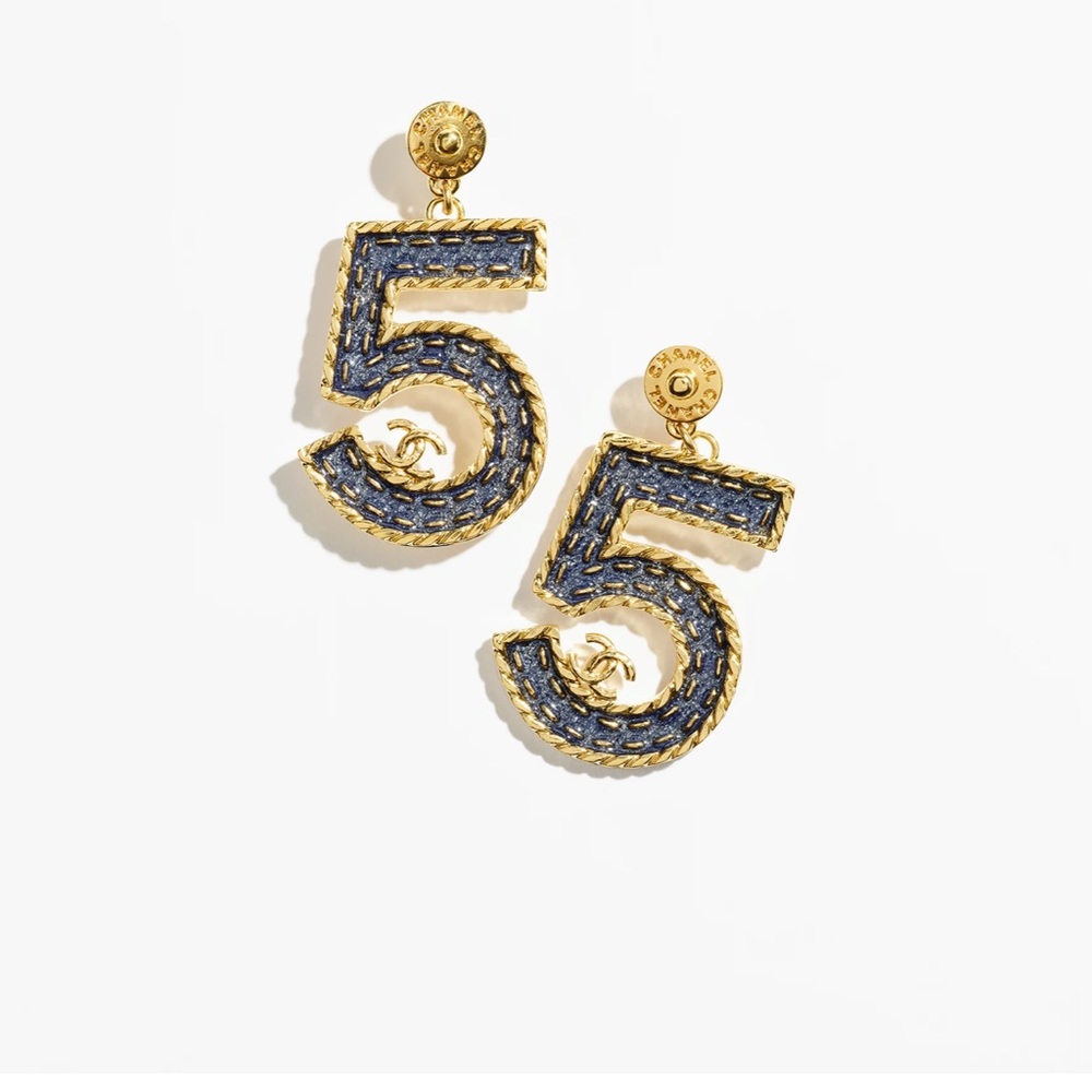 Chanel pendant earrings blue gold collection 2024